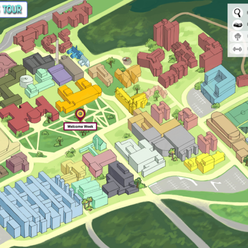 MCYU Virtual Campus Tour Demo This cropped section includes an illustration of the McMaster University campus and some UI icons.